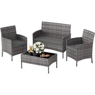 Polyrattan Gartenmöbel Set 4 Personen Grau-meliert/Sofa/Stühle/Tisch - Grau, Dunkelgrau