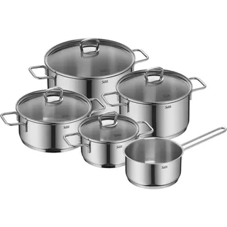 Topf-Set SILIT "Alicante", grau (edelstahl), B:29,8cm H:26cm L:52,5cm, Töpfe, Topf-Set, Silitherm-Allherdboden, induktionsgeeignet, spülmaschinengeeignet