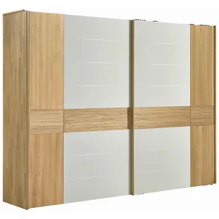 Valdera Schwebetürenschrank , Weiß, Eichefarben , Holz, Glas , Eiche , massiv , 2 Fächer , 299.2x231.0x70.8 cm , Goldenes M , Typenauswahl, Beimöbel erhältlich, in verschiedenen Holzarten erhältlich, in verschiedenen Größen erhältlich , Holzmöbel, Holzschränke, Kleiderschränke Holz