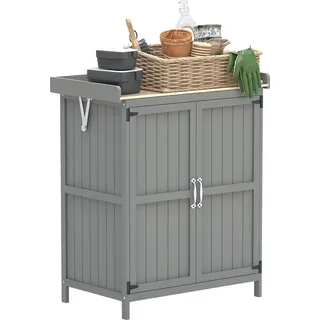 Outsunny Gartenschrank Holz, Geräteschuppen wetterfest 74x43x88cm, Gerätehaus - Grau