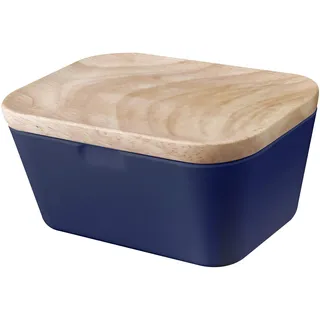 Brunner Melamin Butterdose Butter Schale Behälter Holz Brett Deckel Eckig blau
