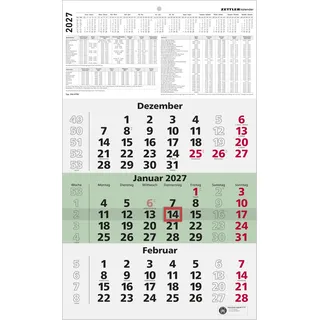Zettler 4-Monatskalender 2027 Grau/Weiß
