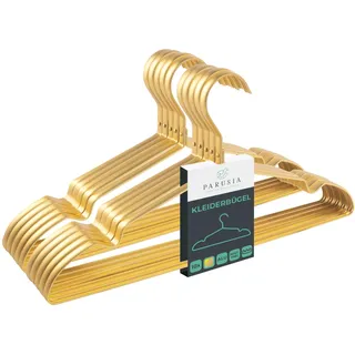 Parusia Kleiderbügel Gold, 42cm breit, 1cm stark, Kleiderbügel Metall rostfrei, formstabil, zur platzsparenden Kleideraufbewahrung & Organisation von Kleiderschrank, Kleiderständer (10)