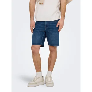 Shorts ONLY & SONS "ONSWEFT BOX PIM DNM SHORTS VD", Damen, Gr. S, N-Gr, medium blau denim, Web, Obermaterial: 50% Baumwolle, 30% Polyester, 18% Viskose, 2% Elasthan, unifarben, regular fit, Hosen Shorts