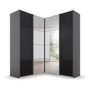 Rauch Quadra Eckschrank inkl. Türendämpfer, mit Glas-/Spiegeltüren grau