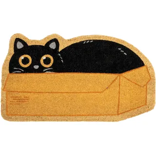 Fisura – Außen-Fußmatte für Katzenkiste aus Kokosfaser mit rutschfester PVC-Unterseite. Originelle Katzen-Fußmatte, handbemalt. Maße: 70 cm x 40 cm, Schwarz