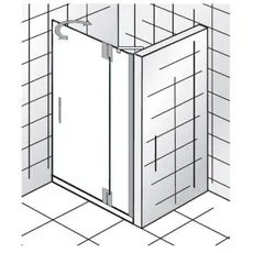 HSK K2P Drehtür an Nebenteil für Nische, Größe: 100,0 cm x 200,0 cm, Anschlag rechts, Duschkabinen: Chromoptik: Echtglas TwinSeal