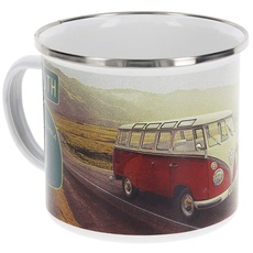 Bild VW Collection - Volkswagen Große Emaille Kaffee-Tee-Tasse-Becher-Haferl für Camping & Outdoor T1 Bus (500 ml/Highway 1/Bunt)