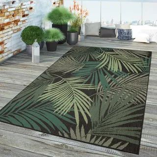 TT Home In-& Outdoor Teppich Wetterfest Balkon Küche Wohnzimmer Palmen Muster Modern Größe 100x200 cm - Schwarz