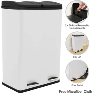 Doppel Tretmülleimer Edelstahl 60 L Mülltrennsystem Mülleimer Abfalleimer Weiß - Weiß