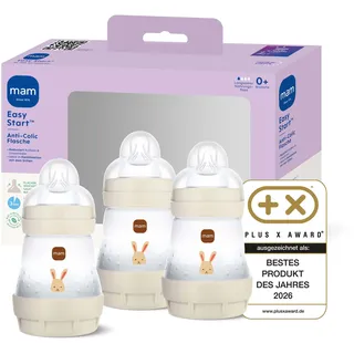 MAM Easy Start Anti-Colic Babyflasche | 0+ Mon | Testsieger | Milchflasche für Neugeborene | 80% weniger Koliken | stillfreundliche Trinkflasche für Babys | Sauger Gr. 1 | 160ml | Hase | 2 Stk