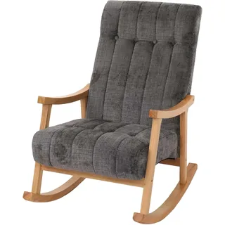 MCW Schaukelstuhl K10 Holz MVG Stoff/Textil Chenille 465g/m2 Dunkelgrau Gestell Natur
