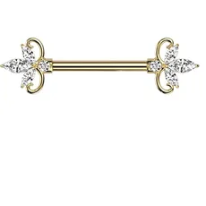 beyoutifulthings Brustwarzen-piercing Florales Design Marquise Zirkonia Clear Gold Brust-piercing Nippel-piercing Chirurgenstahl Stab 14-mm