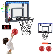 PELLOR Mini Basketballkorb mit Countdown-Spielfunktion, Basketballkorb Kinder Erwachsener mit Bewertungsfunktion und Sound, Hängendes Basketballbrett mit 2 Bällen Pumpe Indoor Outdoor
