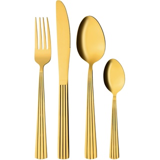 GRÄWE Besteckset für 4 Personen aus Edelstahl, goldenes Essbesteck, Tafelbesteck Set 16-teilig, Spülmaschinengeeignet, Besteck Set mit Dekor - Serie Athen