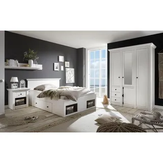 Home Affaire Schlafzimmer-Set "California" Set, 3 Stk. tlg. klein, Bett 140 cm, 1 Nachttisch und 3-trg Kleiderschrank, pinienfarben, weiß