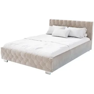 Juskys Polsterbett Nizza Beige 140x200 cm mit Matratze , Holz , 140x200 cm , Schlafzimmer, Betten, Polsterbetten