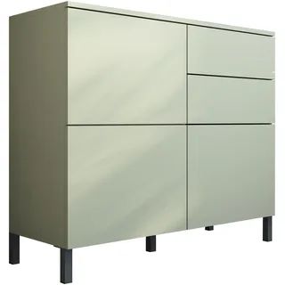 Kommode BORCHARDT MÖBEL "Haama, modern, grifflos, Metallfüße, praktisch, 3 Türen", salbei, B:93cm H:80cm T:35cm, Holzwerkstoff, Sideboards, Kommode, Push-To-Open, verstellbare Einlegeböden, viel Stauraum, Breite 93cm