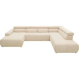 DOMO collection Wohnlandschaft »Brandon, belastbar bis 140kg/ Sitz, B/T: 359/228 cm, U-Form« ohne Sitztiefenverstellung, Cord, creme, beige