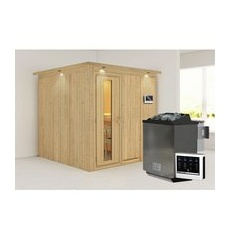 KARIBU Sauna »Valga«, inkl. 9 kW Bio-Kombi-Saunaofen mit externer Steuerung, für 4 Personen - beige