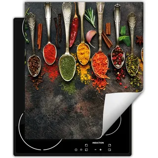 DarHaus Herdabdeckplatte 45x52 cm Anti Rutsch Matte Aufrollbar, Gewürze - Löffel