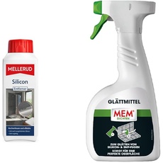 MELLERUD Silicon Entferner | 1 x 0,25 l & MEM Glättmittel zum Glätten und Modellieren von Dichtstofffugen, Anwendungsfertiges, 500-ml-Spray, Farblos