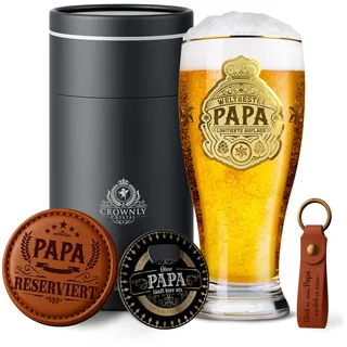 CROWNLY CRYSTAL® Personalisiertes Bierglas Geschenk für Papa Geburtstag Weihnachten Bester Vater Geschenk für Männer Eltern