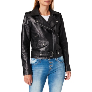 Object Damen Lederjacke Jacke OBJNANDITA LEATHER JACKET NOOS 23028808, Einfarbig, Gr. 38, Schwarz (Black)