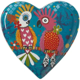 Maxwell & Williams Beilagenteller in Herzform, mit Kakadu Chatter Motiv, in Geschenkbox, Porzellan, 15,5 cm, Love Hearts von Donna Sharam, Teal (Packung mit 6)