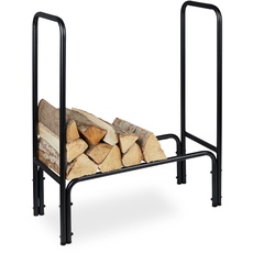 Bild Kaminholzregal, Metall, HBT: 85 x 72 x 30 cm, Regal für Brennholz, innen & außen, Holzstapelhilfe, schwarz