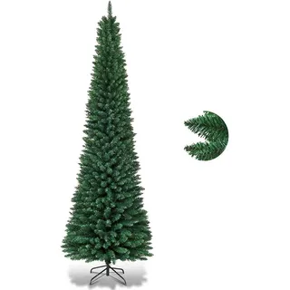 COSTWAY 270cm Bleistift Weihnachtsbaum, künstlicher Tannenbaum mit 1500 Astspitzen, Metallständer, Christbaum PVC Nadeln, Kunstbaum Weihnachten, Grün - Grün