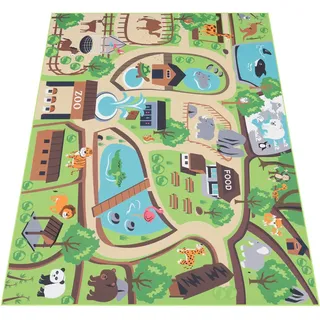 Paco Home Kinderteppich »Bino 563« rechteckig 4 mm Höhe Kurzflor, Straßen-Spiel-Teppich, Motiv Zoo, Kinderzimmer