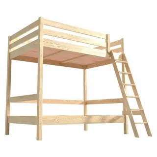Etagenbett 2-Sitzer 120x200 für Erwachsene Treppe Holz Sylvia - Naturlack - Weiß