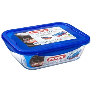 Pyrex Dajar Glasbehälter mit Deckel Cook und Go, Pyrex, 3,4 L, Glas, Blau/transparent, 30,6 x 23,3 x 9,3 cm