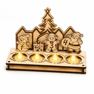 Adventskranz Holz mit LED Kerzen und Zahlen 1-4 Teelichthalter Weihnachten | Modernes Adventsgesteck mit LED Kerzen, ideal als Weihnachtskranz Tisch und sichere flammenlose Adventsdeko für Ihr Zuhause