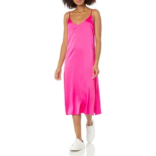 The Drop Damen Ana Silky Midi-Slip-Kleid mit V-Ausschnitt, Pink, S