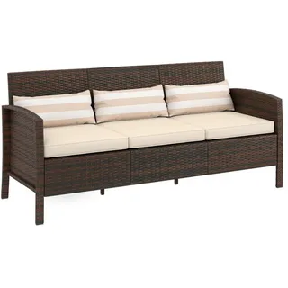Outsunny Rattan Sofa mit Kissen, Dreisitzer, Garten Loungesofa, Stahl, Braun , Metall , 68x78x173 cm , Gartenmöbel, Loungemöbel, Gartensofas & Loungesofas