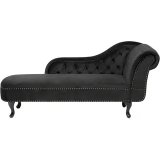 Beliani Chaiselongue Rechtsseitig Schwarz Samtstoff Holzfüße Glamourös - Schwarz, Braun