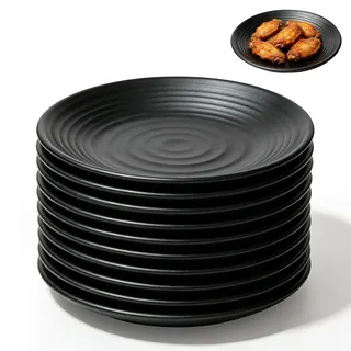 Piuluvor® 10 Stück Speiseteller Set Schwarz, Dessertteller 15×15×1,8cm Matt Kuchenteller Frühstücksteller Steingut Geschirr für Sushi, Desserts, Kuchen, Spülmaschinenfest