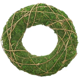 Frank Flechtwaren Kranz Moos rund Ø 30 x 7 cm Innen Ø 13 cm Dekokranz Türkranz Adventskranz Naturmoos kunstvoll mit Reisig umwickelt dunkelgrün braun handgefertigt