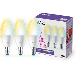WiZ smarte E14 LED Lampe im 3er-Pack - 40W, mit Weißschattierungen, WLAN/Bluetooth, Sprach- / App-Steuerung, funktioniert mit Google Home, Alexa und HomeKit