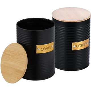 Relaxdays Kaffeedose rund schwarz 16 x 11 cm 1,4 l 2-teiliges Set