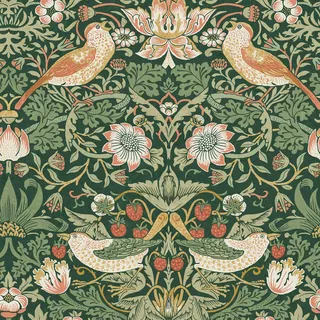 William Morris at Home Vliestapete Erdbeerdieb 1000x52cm , Dunkelgrün , Papier, Kunststoff , Floral, Tiere, Vintage , Rechteckig , 52x1000 cm , FSC Mix , Tapeten & Wandverkleidungen, Vliestapeten