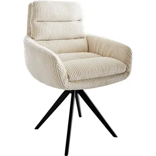 DeLife Esszimmerstuhl Abelia-Flex mit Armlehnen Cord Beige Kreuzgestell kantig Schwarz
