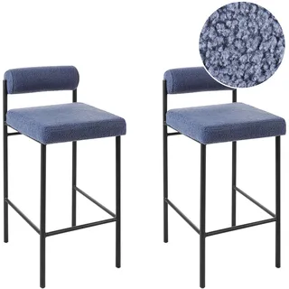 BELIANI Barstuhl 2er Set Dunkelblau Bouclé und Metall mit Niedriger Lehne Fußstützen Retro Design Sitzmöbel Wohnzimmer Küche Bar Wohnküche Ausstattung - Blau, Schwarz