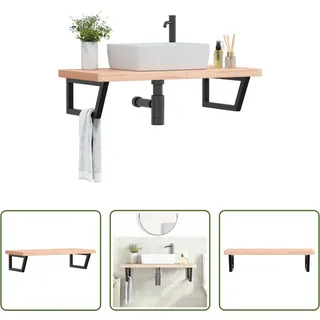 The Living Store Waschbeckenregal Wandmontage Stahl und Massivholz Buche - Braun