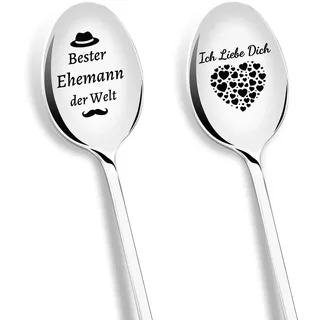 PIAKAZIQA Hochzeitsgeschenk für Ehemann, 2er Kaffeelöffel mit Gravur Bester Ehemann Der Welt, Liebeslöffel Verlobungsgeschenk Liebesgeschenk Hochzeitstag Jahrestag Geburtstag Geschenk für Männer Mann