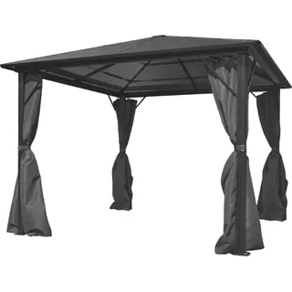 The Living Store Pavillon mit Vorhängen Anthrazit Aluminium 300 x 300 cm - Grau