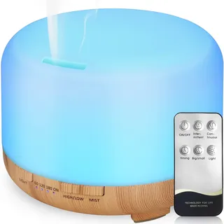 Hianjoo Aroma Diffuser 450ml, Luftbefeuchter mit Timer, Ultraschall Aromatherapie Diffusor 7 Farben LED mit Fernbedienung für Schlafzimmer/Büro/Yoga/Spa - Holzfarbe
