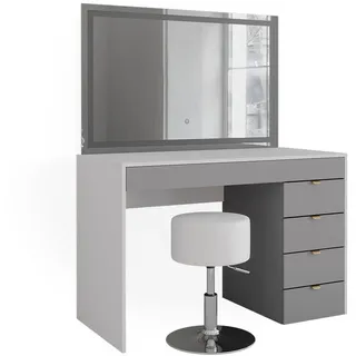 Vicco Schminktisch Elise Weiß Grau 115 x 76 cm modern Frisiertisch Schubladen LED-Spiegel Hocker